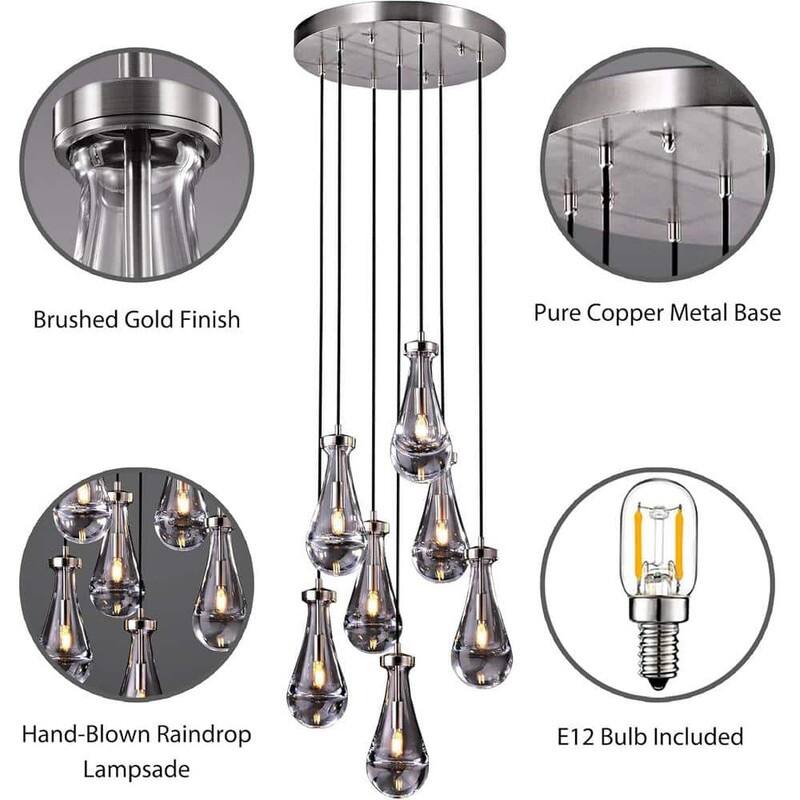 KAYLA 17.7" 7-Lights Nickel Raindrop Chandelier