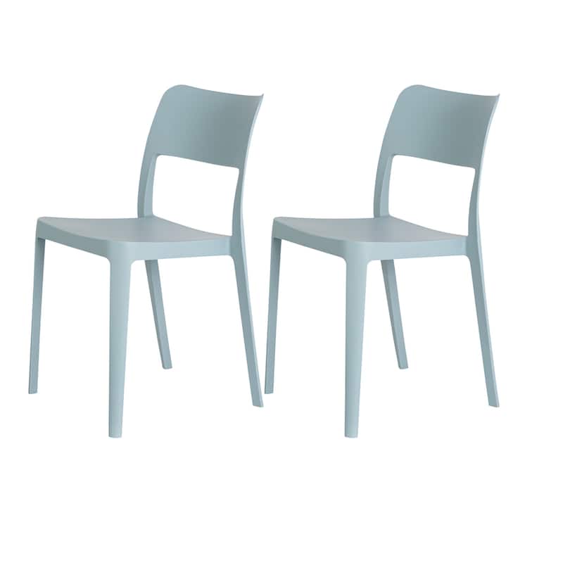 HomeRoots Set of Two Baby Blue Heavy Duty Plastic Outdoor Stacking Accent Chairs