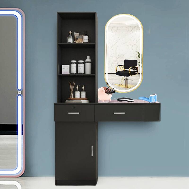 Wall Mount Makeup Vanity Dressing Table,Drawers & Hair Dryer Holder - W39.76*D13.19*H66.93