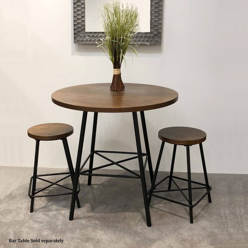 Set of 2 Brown Black Farmhouse Counter Stools with Tubular Base 24"