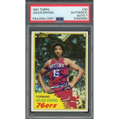 Julius Erving 1981 Topps Signed Basketball Card #30 Auto Graded PSA 7 91849080 - 8'6" x 11'6"