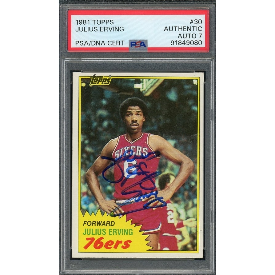 Julius Erving 1981 Topps Signed Basketball Card #30 Auto Graded PSA 7 91849080 - 8'6" x 11'6"