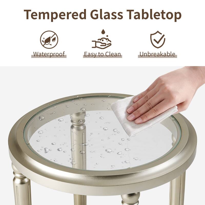 SUNBURY Solid Wood Tempered Glass Side Table with Storage Shelf
