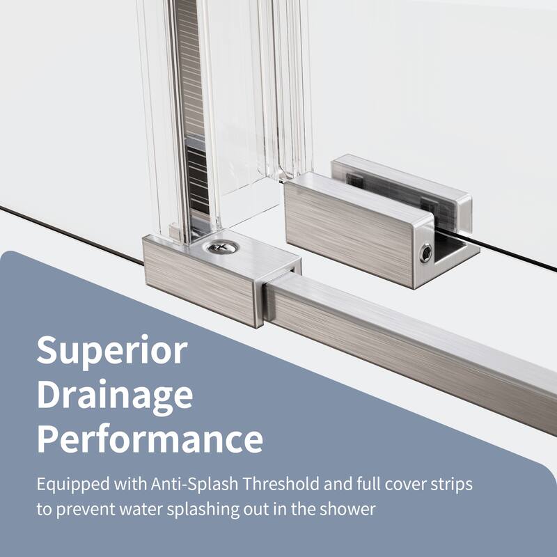 46-48" Frameless Sliding Shower Door with Soft-Close, 8mm Tempered Glass, Adjustable Single Bypass Design - 48x76"
