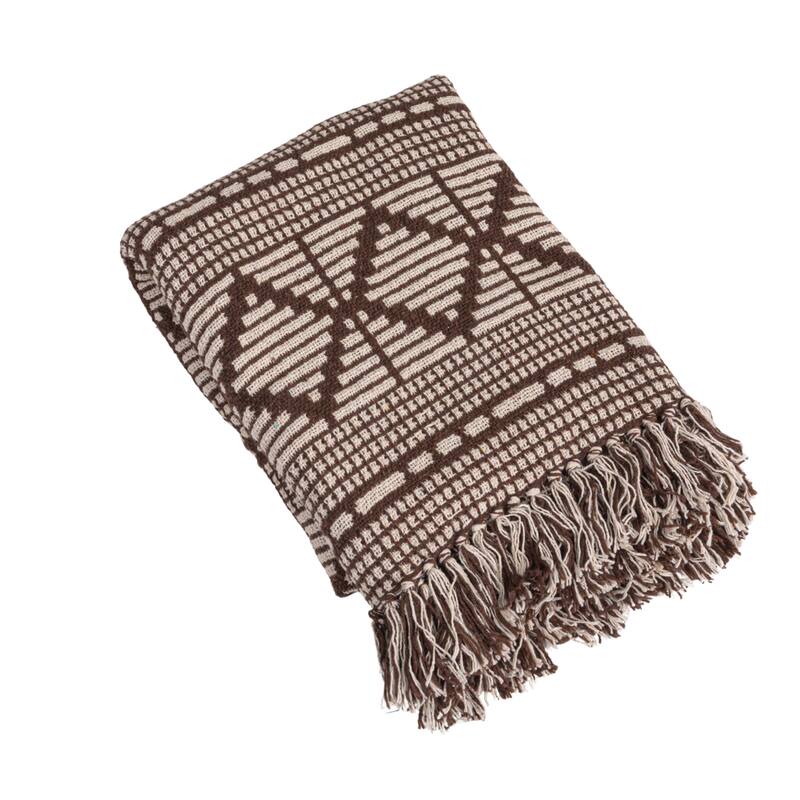 Soft Cotton Blend Throw with Diamond Pattern and Fringe