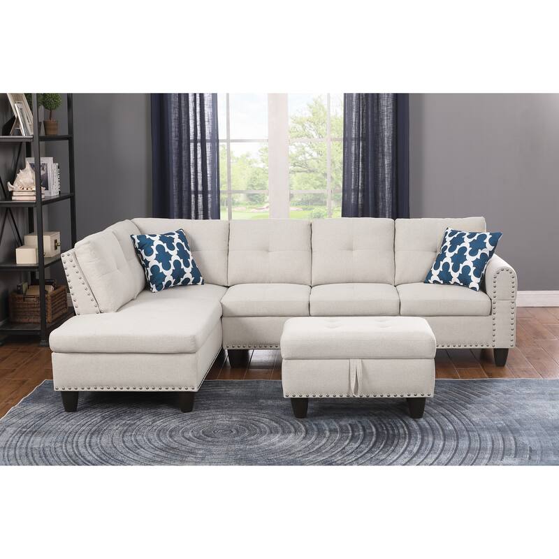Alger 98" Wide Left Hand Facing Sofa & Chaise with Ottoman