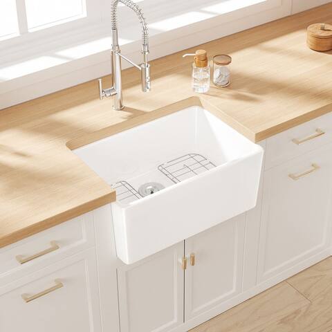 Eridanus Denbigh Farmhouse Apron 24" x 16" Crisp White Kitchen Sink