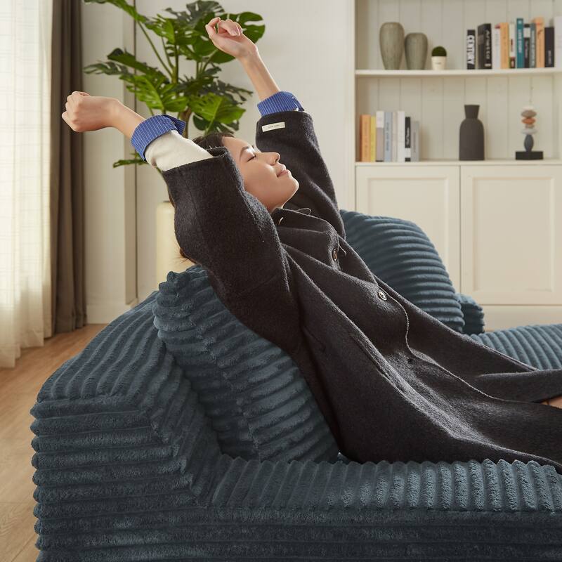 Oversized Corduroy Boneless Double Chaise Lounge, Sectional Deep Seat Cloud Couch, Full-Compressed Loveseat Sleeper Sofa