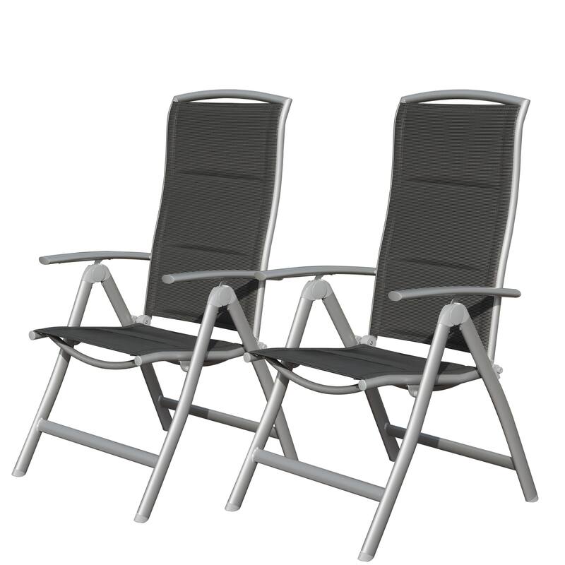 GDFStudio - Darien Folding Reclining Patio Chairs Set of 2 with Adjustable High Backrest and Aluminium Frame - Upgrade Padded Dark Gray