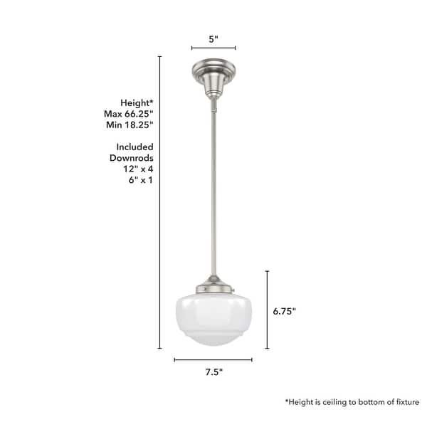 dimension image slide 1 of 4, Hunter Saddle Creek 1-Light Mini Pendant / Semi-Flush Mount Ceiling Light - Kitchen Island, Dining Room, Hallway