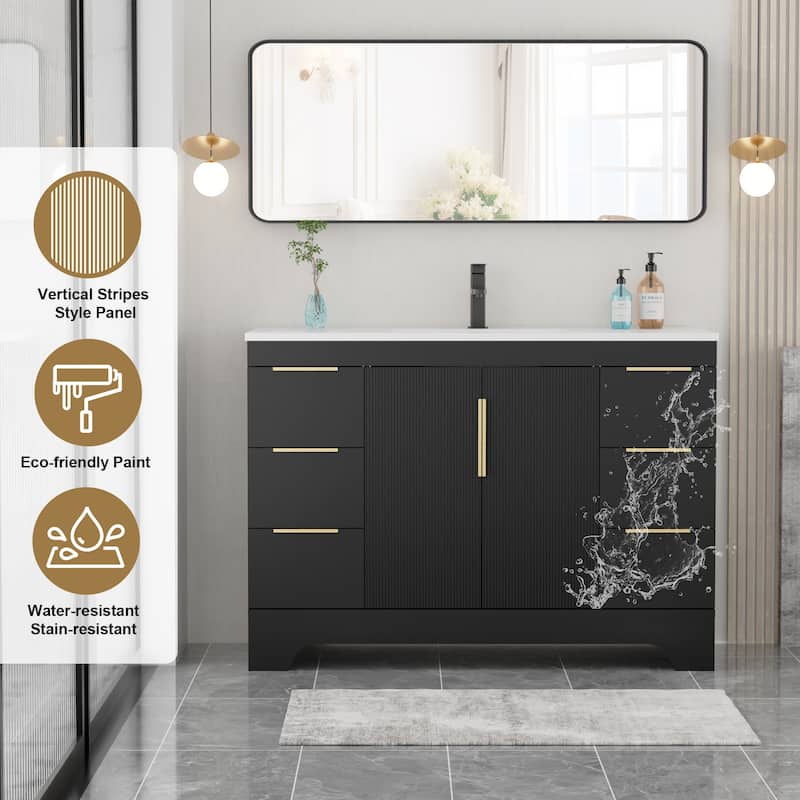 Vertical Stripes Bathroom Vanity Set with Sink Top & Faucet