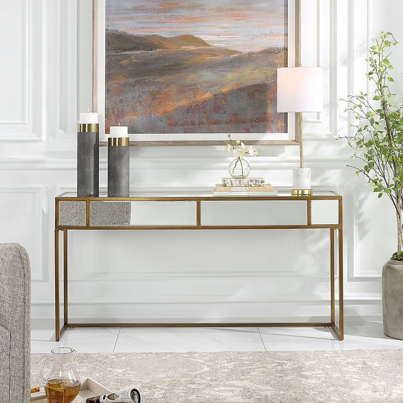 Reflect Mirrored Rectangular Console Table - 62" - Gold and White