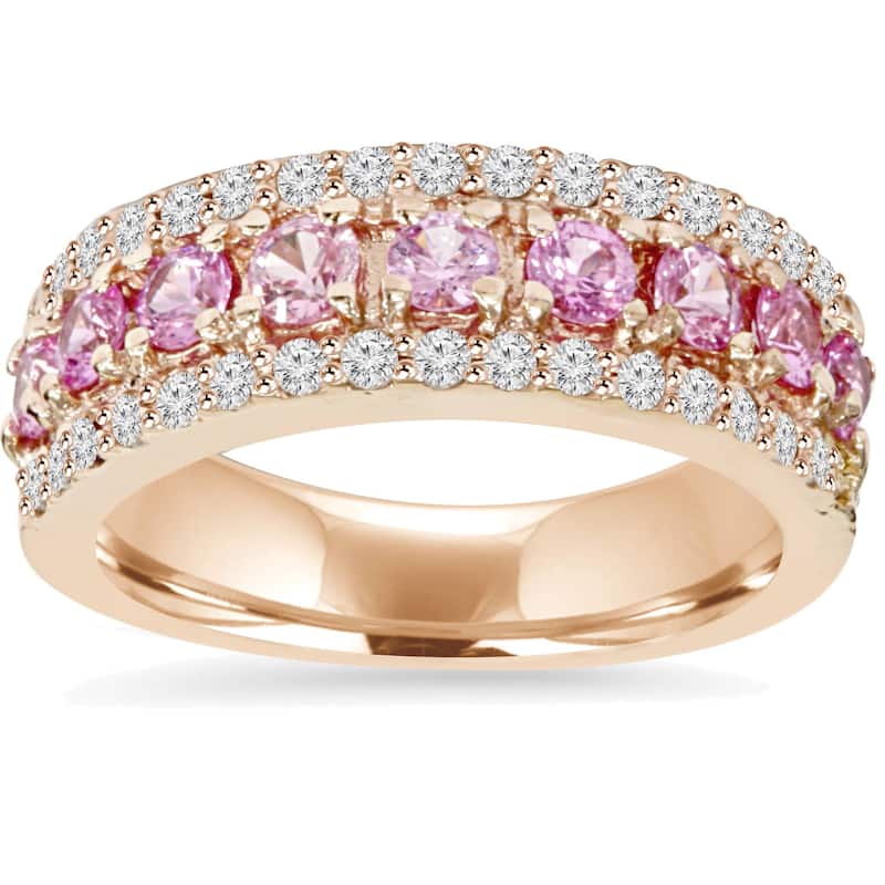 1 1/2ct Pink Sapphire & Diamond Wedding Ring Rose Gold
