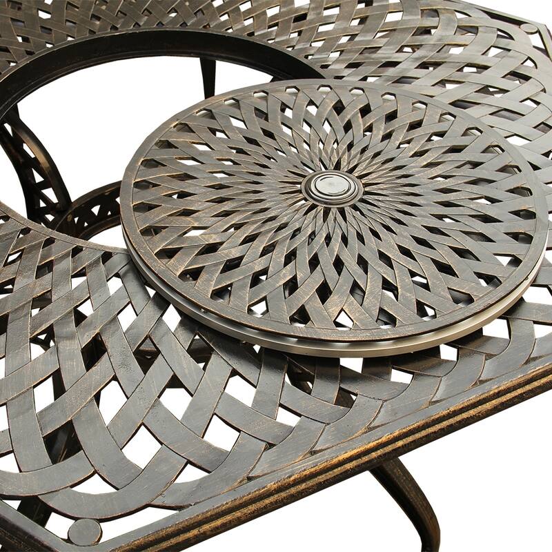 Lattice 63 inch Hexagon Dining Set with Lazy Susan and Six Chairs