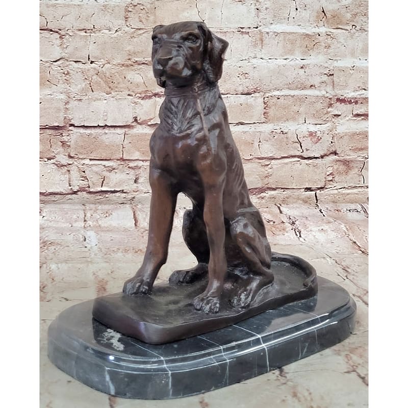 Bronze Dog Sculpture – Noble Canine Guardian Statue On Marble Base