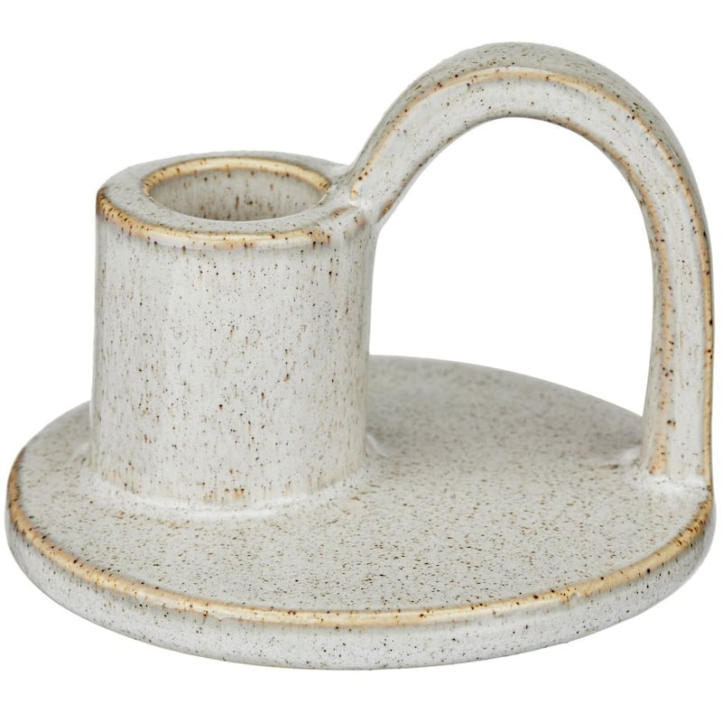 Set of Two Short Elise Ceramic Candlesticks in Vanilla