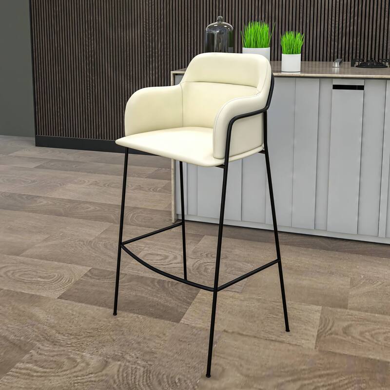 LeisureMod 40" Velvet Upholstered Bar Stool - Counter Height Bar Stool with Stainless-Steel Frame and Footrest for Home Bar