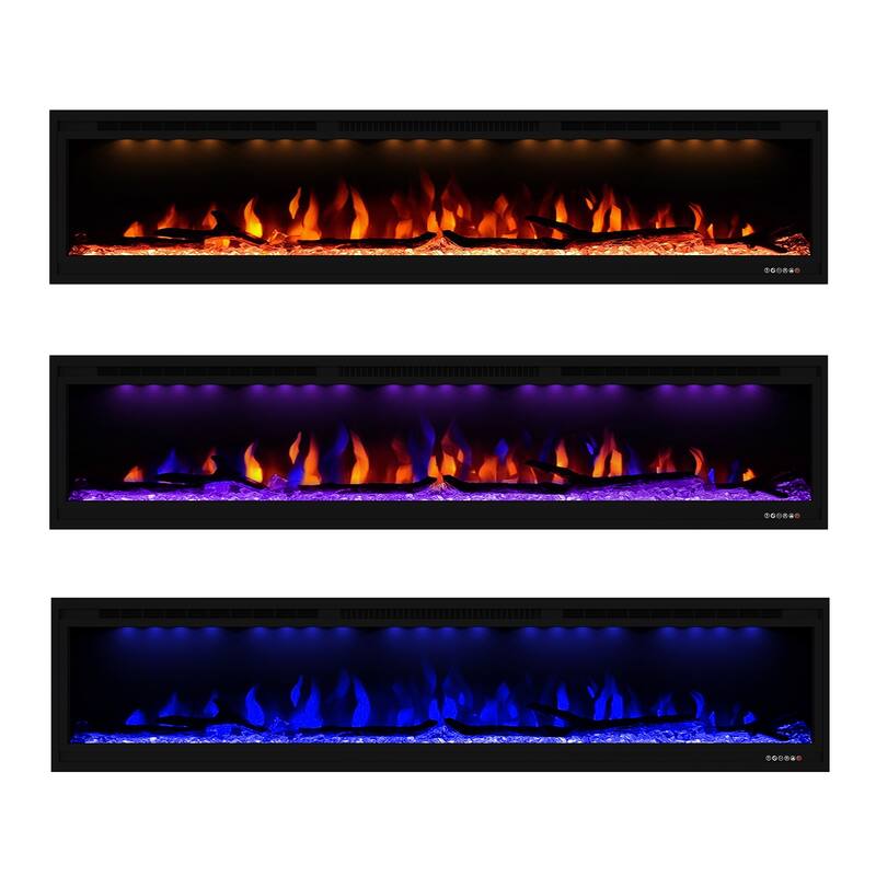 Clihome 50-74"Wide LED Wall-mount Electric Fireplace