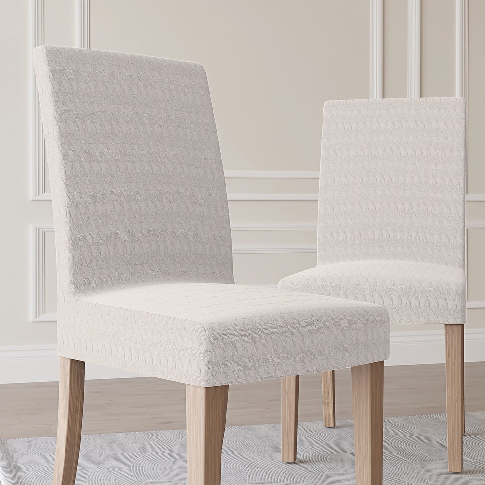 No. 918 Sparta 2-pack Houndstooth Textured Stretch Fit Elastic Dining Chair Cover Pair - 28" x 39"