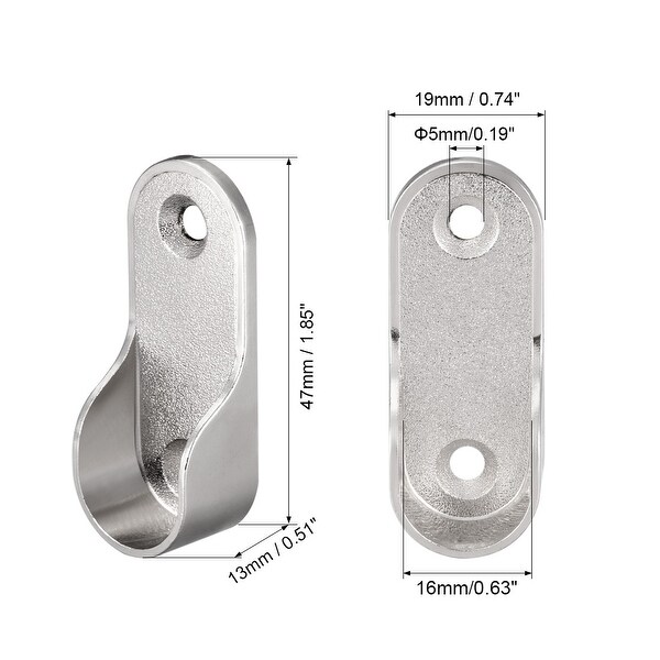 12-Pack Oval Closet Rod End Supports - Zinc Alloy White Bracket Holders With Pins For Wardrobe & Shelving