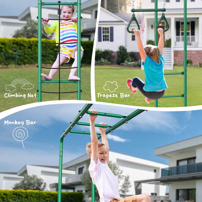 Hapfan Swing Sets for Backyard with Belt Swing, Platform Swing,Trapeze Bar,Monkey Bar,Climbing Net