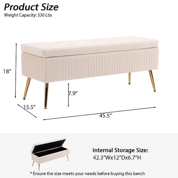 dimension image slide 0 of 2, Velvet/Leather Storage Bench for Bedroom,End of Bed Bench for King Size Bed, Modern Upholstered Long Ottoman Bench for Entryway
