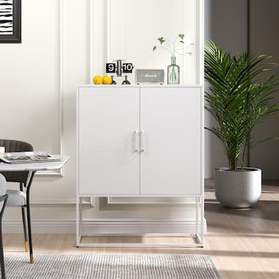 Modern Buffet Cabinet with 2 Shelves and Magnetic Doors for Bedroom, Kitchen, Home Office