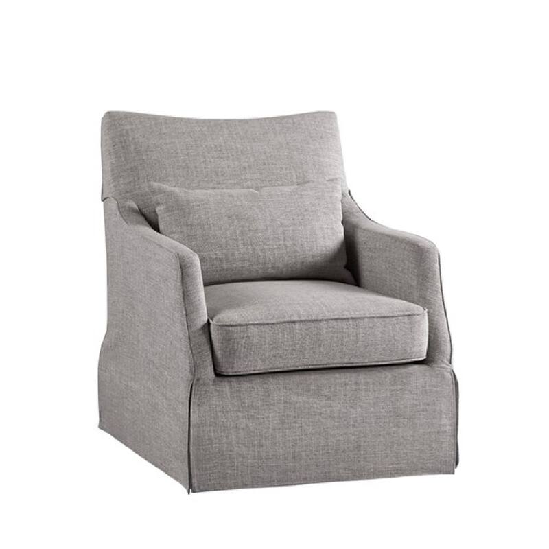 Roomfitters Modern Skirted Swivel Armchair, Traditional Martha Stewart Bedford Collection Lounge Seating with Pillow, Grey