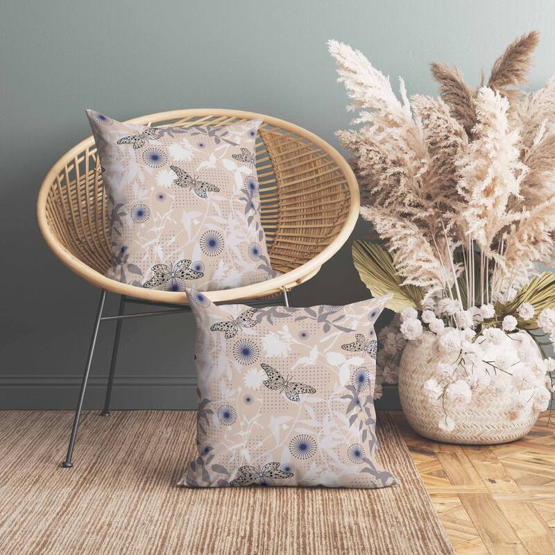 Butterfly Floral Orbit Faux Suede Reversible Throw Pillow Blue and Light
