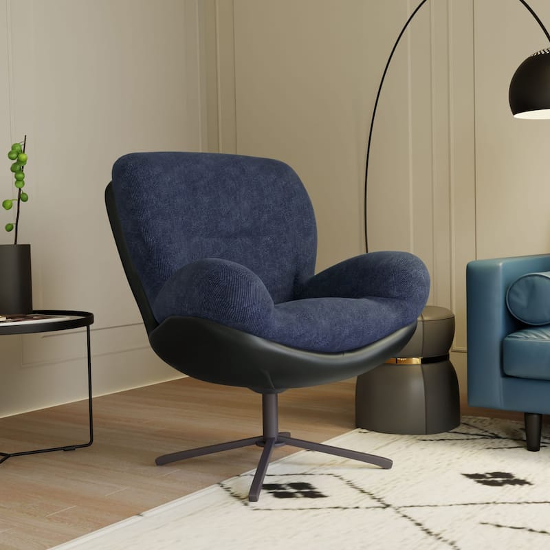 Ronnie Swivel Single Accent Chair by Christopher Knight Home - Black,Navy Blue