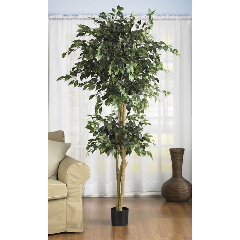 Medieval Silk Tree - 6Ft Indoor Topiary Decor - Double Ball Design - Lush Green Leaves - Home Office Accent - 6ft.