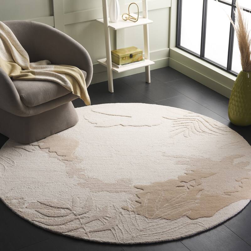 SAFAVIEH Handmade Mykonos Matthissa Modern & Contemporary Wool Rug - 6' Round - Ivory/Beige