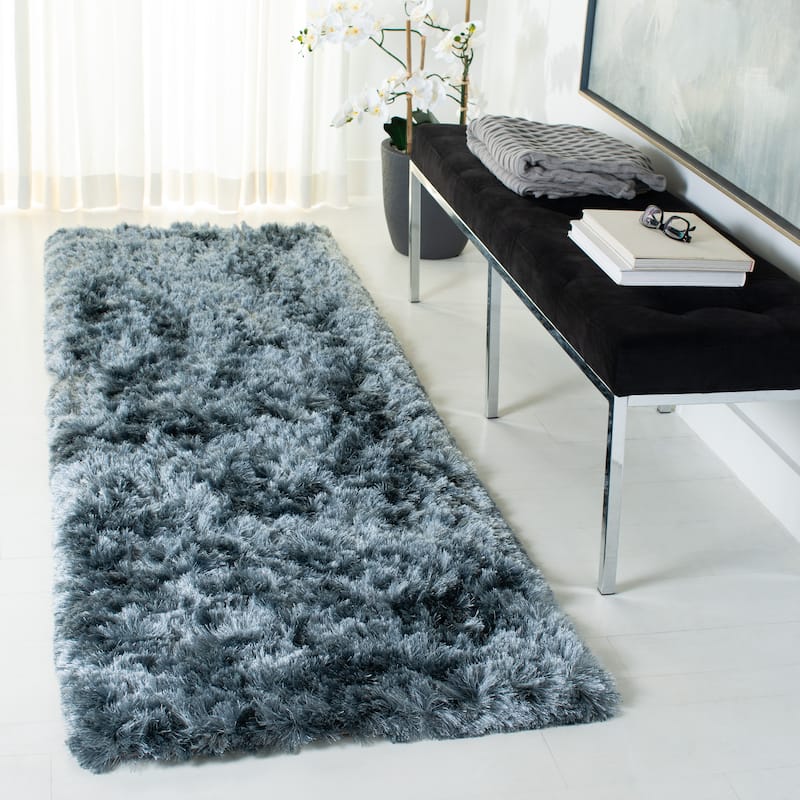 SAFAVIEH Handmade Ocean Shag Lyse Glam 2.5-inch Thick Rug - 2'3" x 6' Runner - Slate
