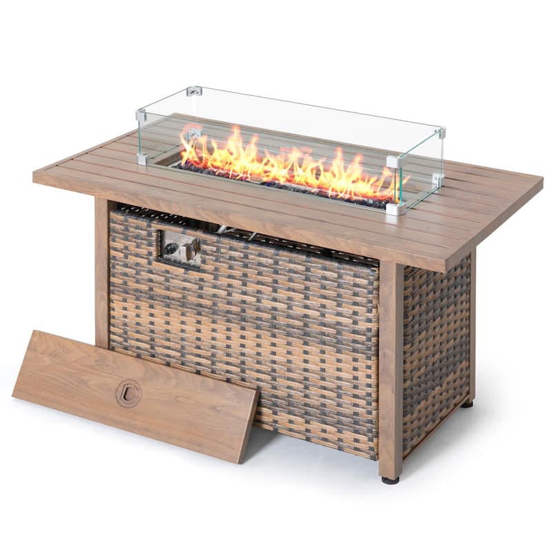 43 Inch Outdoor Propane Gas All-Metal Frame Fire Pit Table 50,000 BTU with Glass Wind Guard