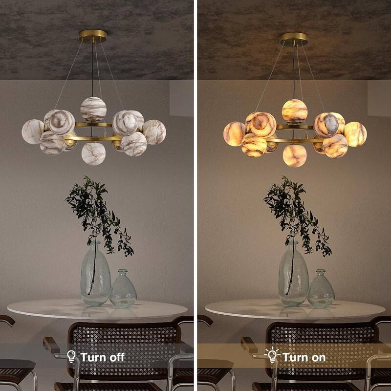 KAYLA Modern Sputnik Alabaster Chandelier, 18 Light Gold & Smoked Alabaster Globe Chandeliers