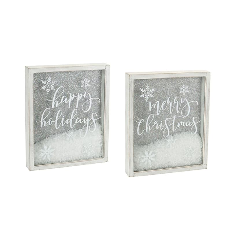 Happy Holidays and Merry Christmas Framed Wall Sign - 11" - Set of 2