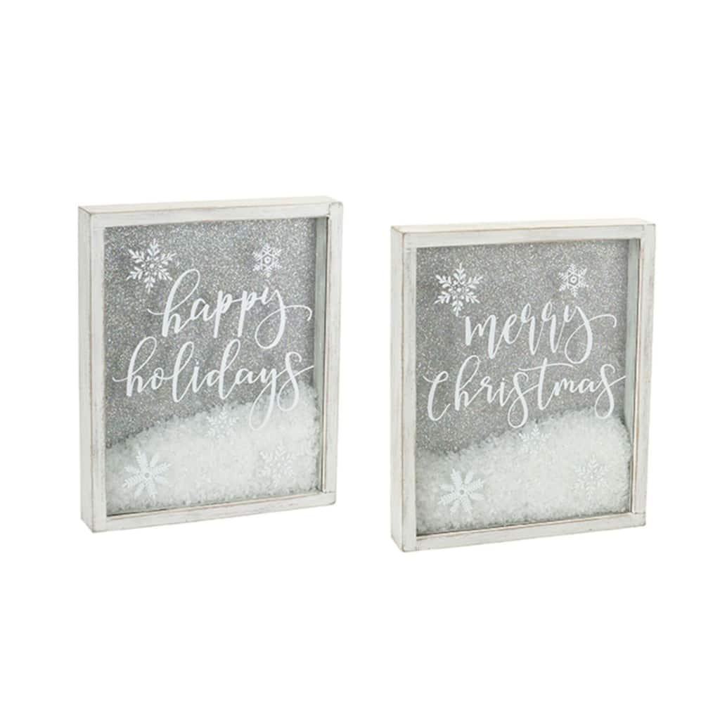Happy Holidays and Merry Christmas Framed Wall Sign - 11" - Set of 2