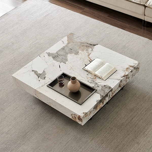 JASIWAY Light Luxury Sintered Stone Square Coffee Table - On