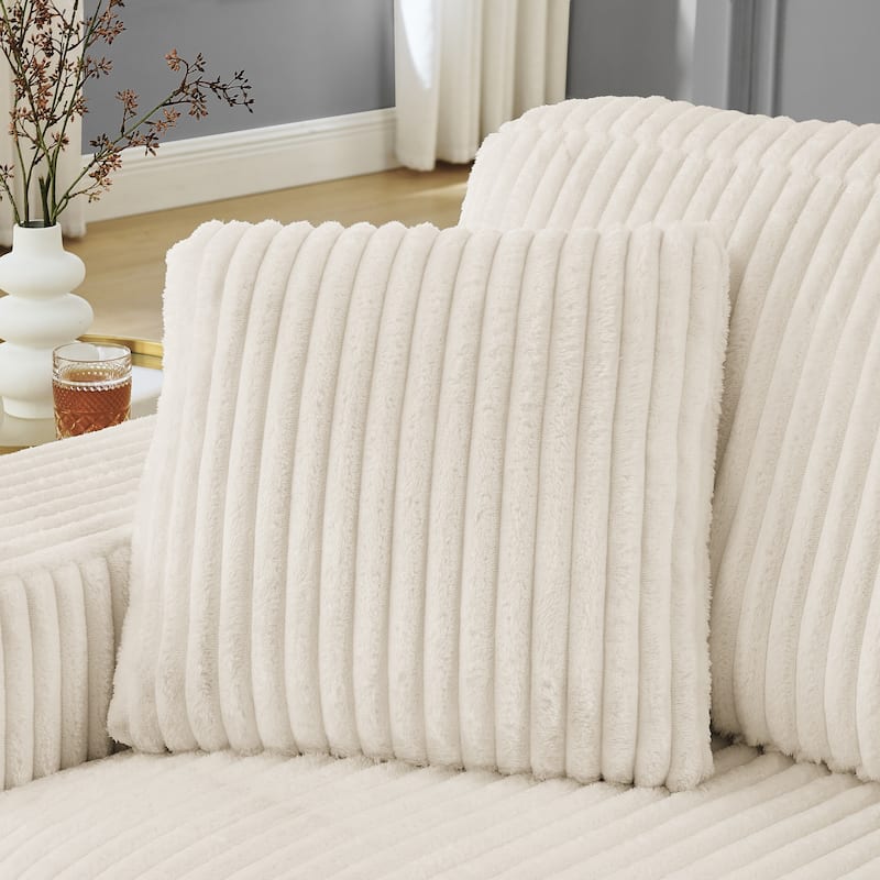 Corduroy Upholstered L-shaped Sectional Sofa, Chaise Lounge Couch with Arc-shaped Ottoman and Removable Cushions for Living Room