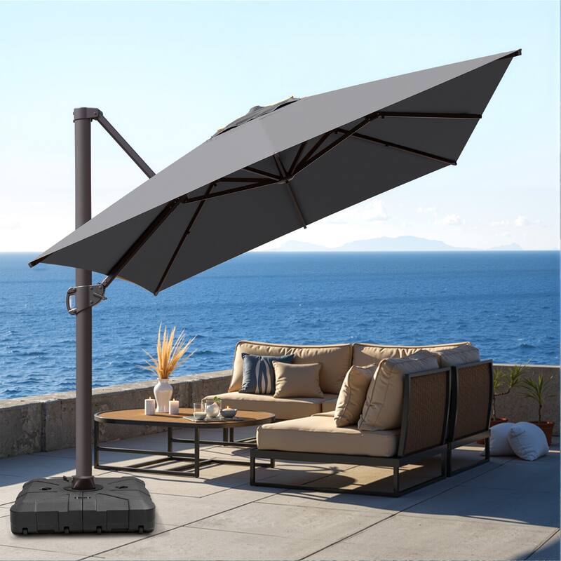 VredHom 10X13 FT Patio Outdoor Cantilever-Offset Umbrella with Base Stand