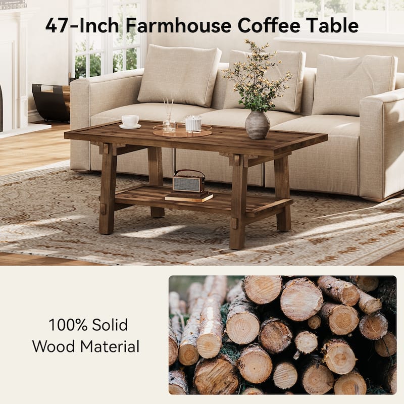 47-inch Solid Wood Coffee Table for Living Room