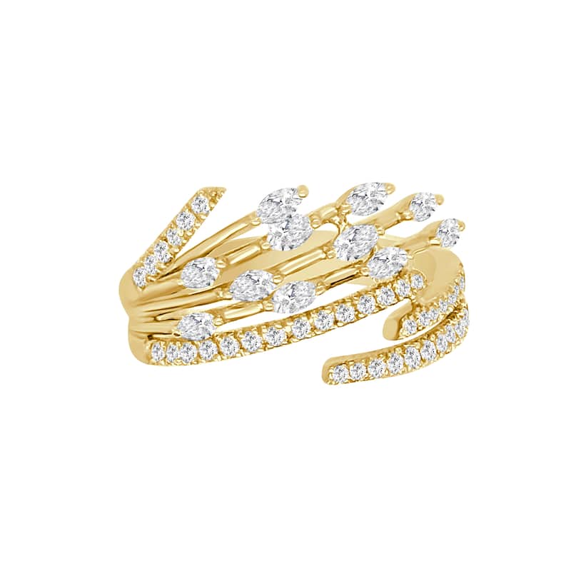 Auriya 14k Gold Lab Grown Marquise and Round Diamond Feather Bypass Ring 0.60 ct. tw. (F-G, VS) - 4.5 - Yellow