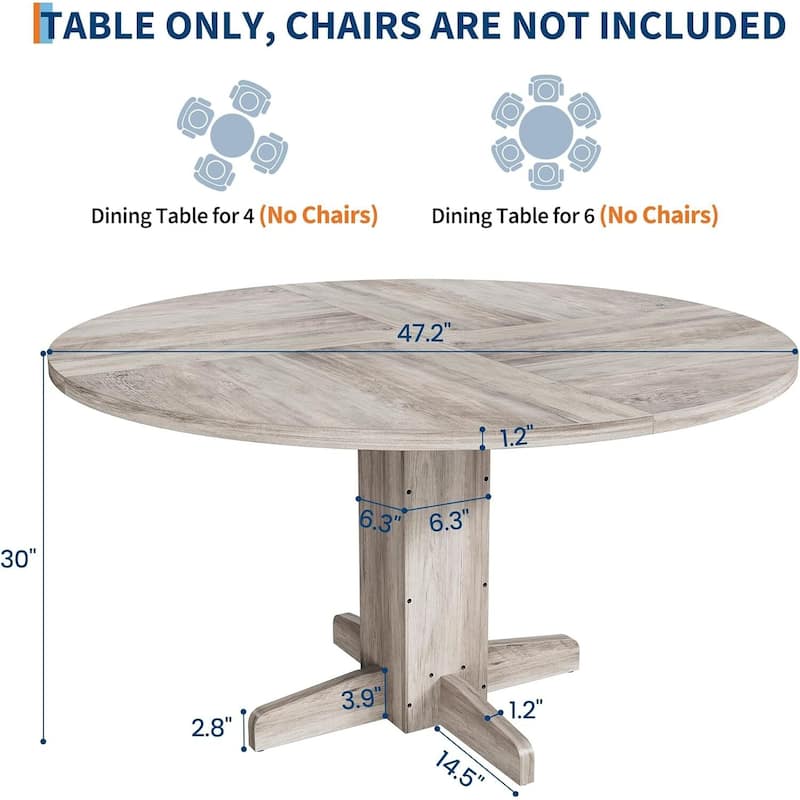 47 Inch Kitchen Round Dining Table for 4-6 People with Pedestal Base (Table Only)