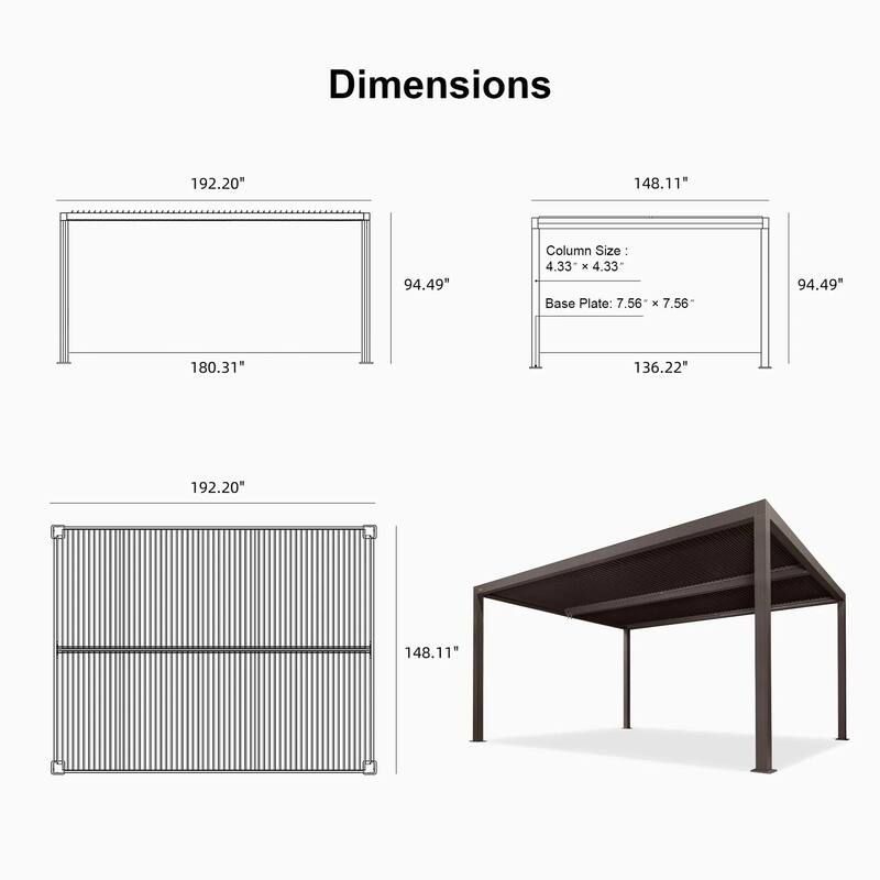 PURPLE LEAF Louvered Pergola with Solar Lights Hardtop Gazebo for Patio