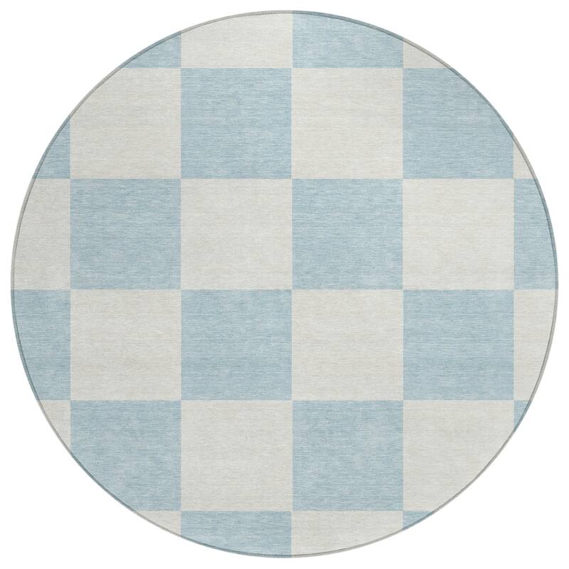 Machine Washable Indoor/ Outdoor Modern Checker Chantille Rug