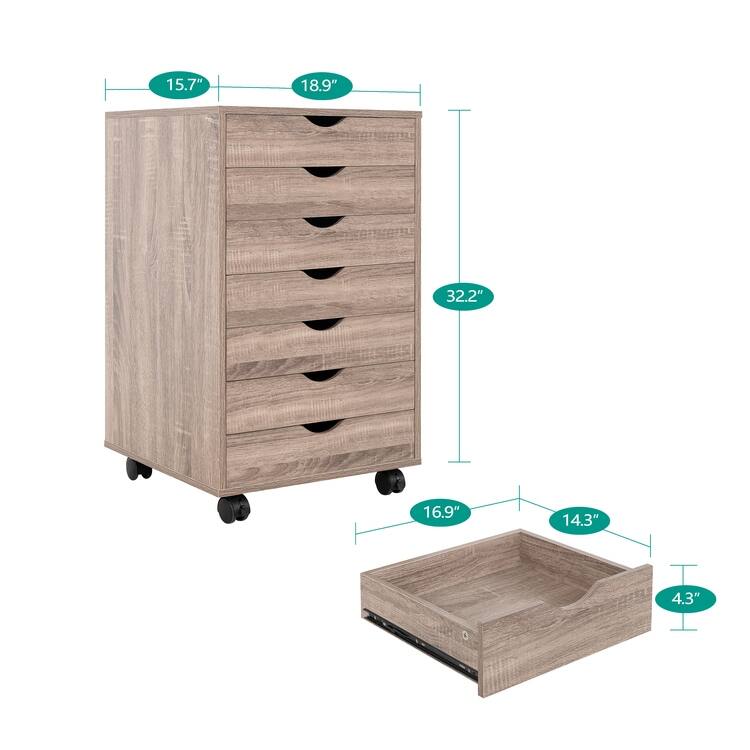 7-Drawer Office Storage Rolling File Cabinet , Mobile Desk Filing Drawer Unit with Swivel Casters, Craft Storage for Home,Office