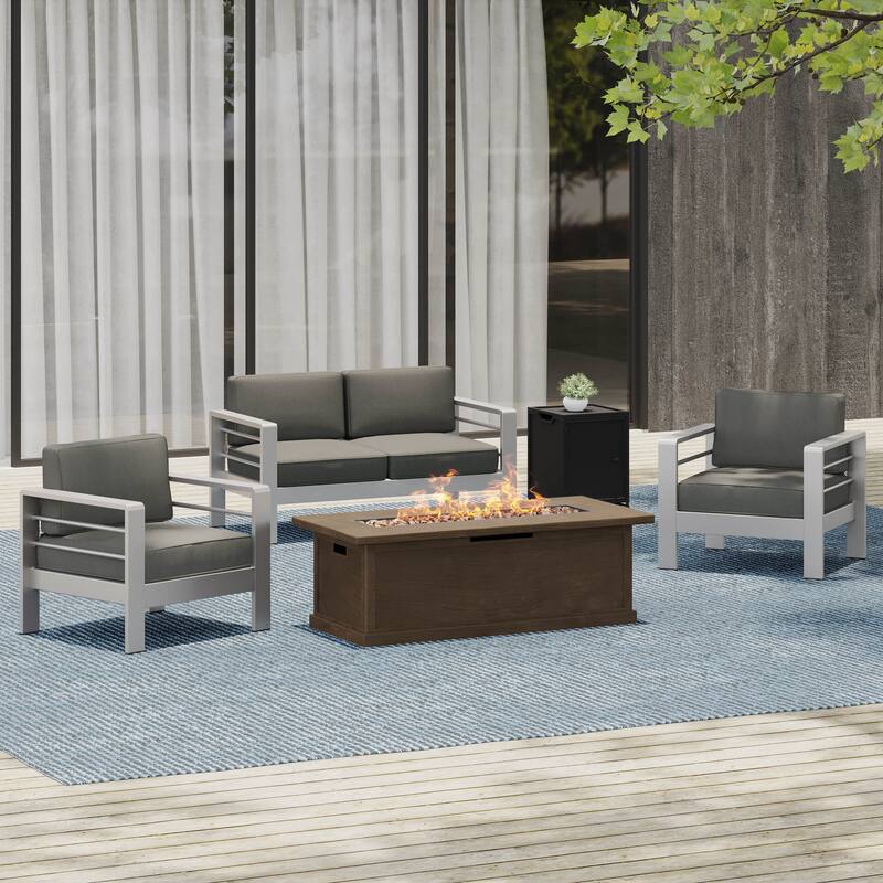 Cape Coral Outdoor 5-piece Chat Set with 56-inch Fire Table by Christopher Knight Home - Brown