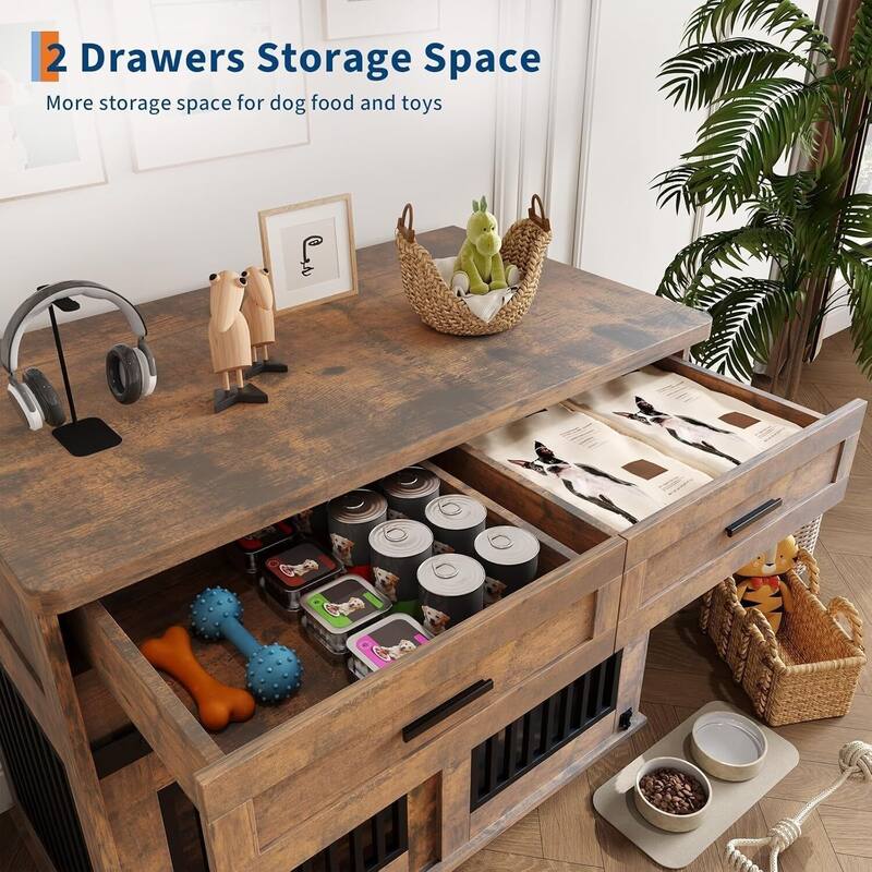 44.5" Dog Crate Furniture, Pet Kennel with Storage Drawer for Medium/ Small Dogs