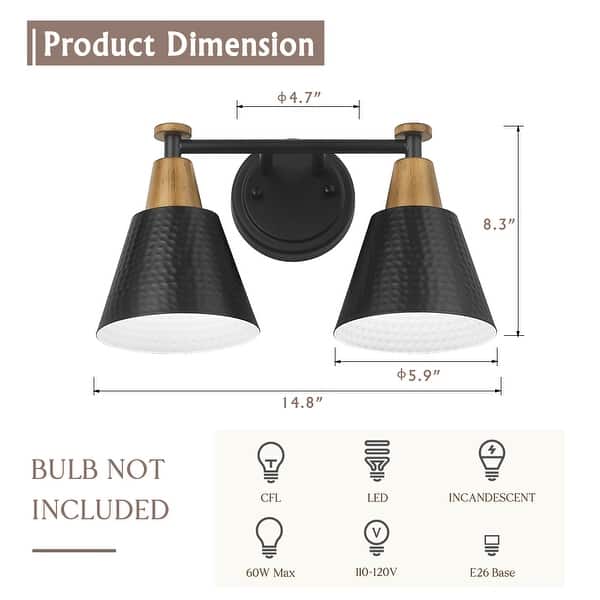 dimension image slide 3 of 6, Modern Bathroom Vanity Light, Hammered Metal Shade