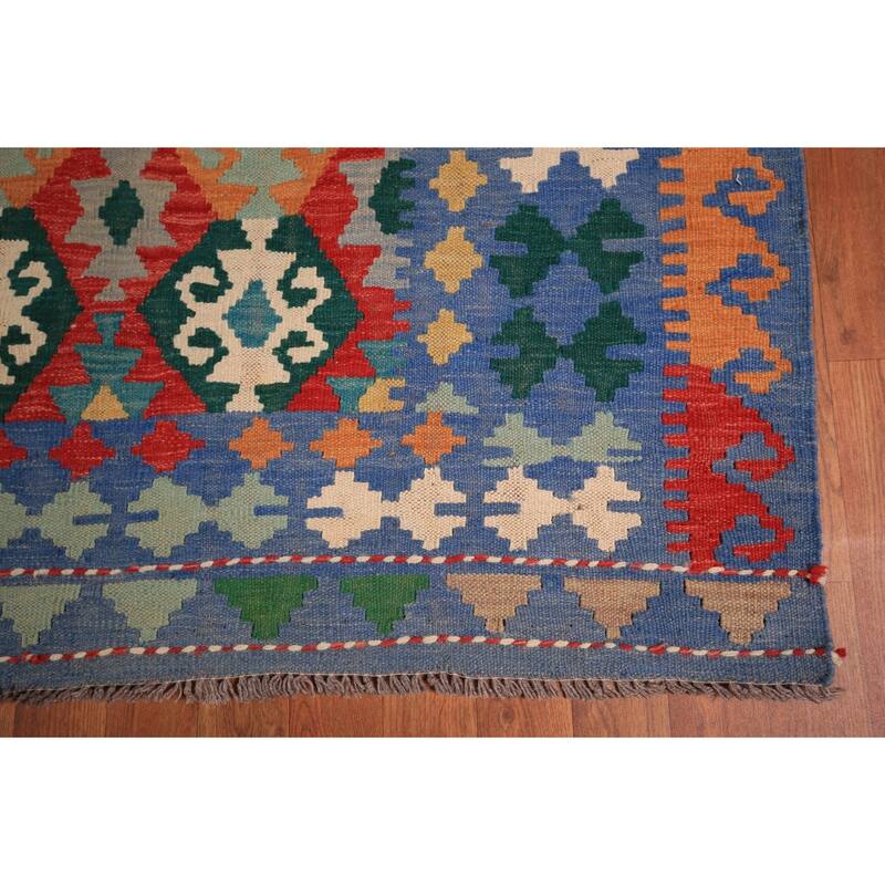 Geometric Kilim Large Rug Hand-Woven Oriental Wool Carpet - 10'2" x 16'1"